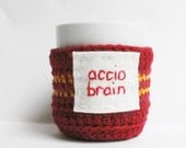 Coffee Mug Tea Cup Cozy Accio Brain red yellow crochet cover