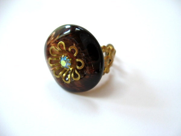 Toffee Coffee Button Cocktail Statement Ring