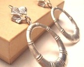 Matte Silver Doorknocker Dangle Earrings - Bamboo and Leaves