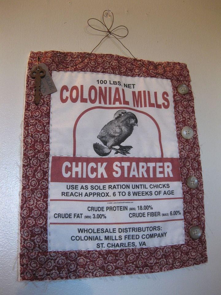 Feedsack Wall Hanging, Chick Starter Feedsack, Primitive, Rustic, Farmhouse, Cottage