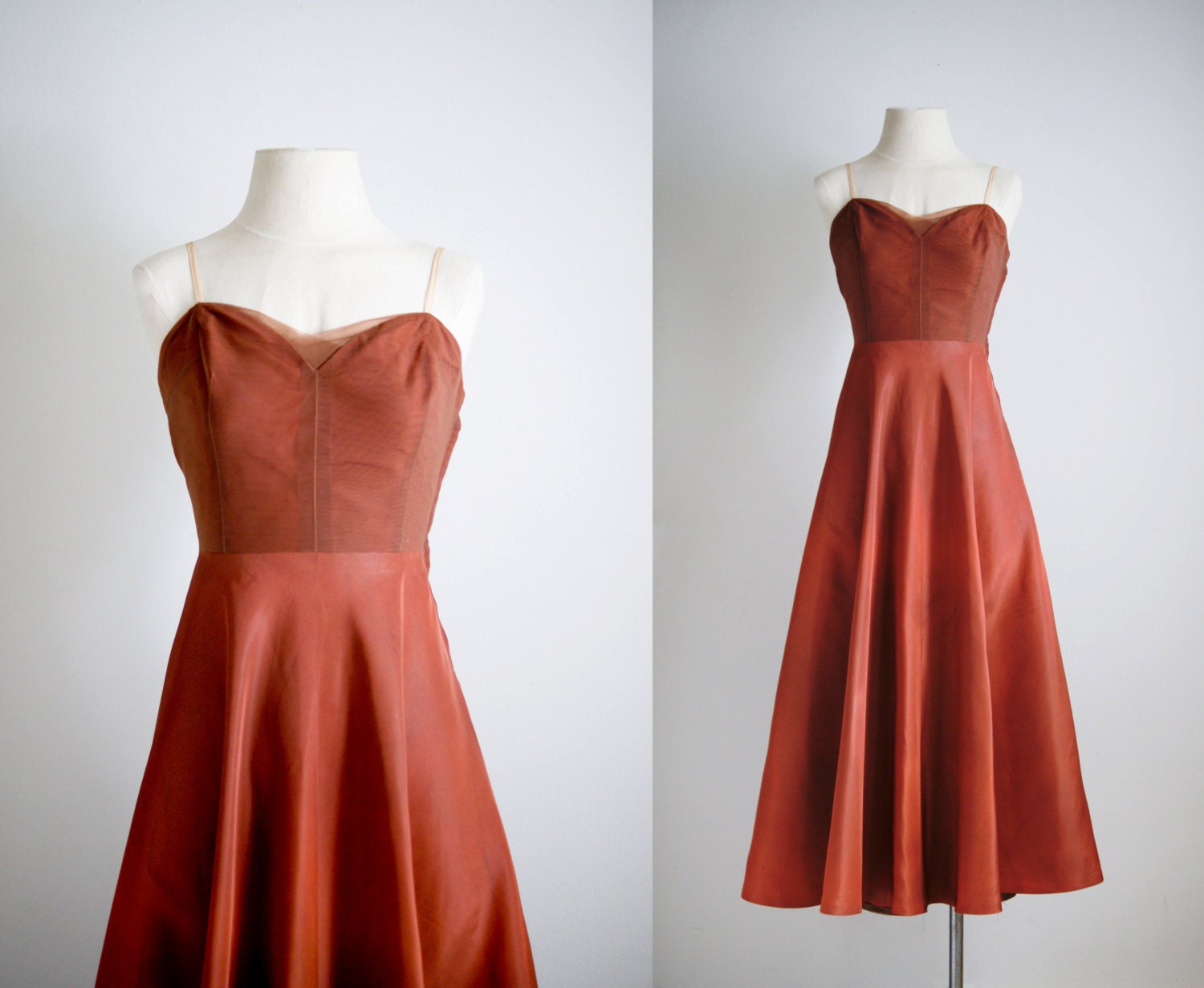50s dress / 1950s maxi party dress / Rouille dress