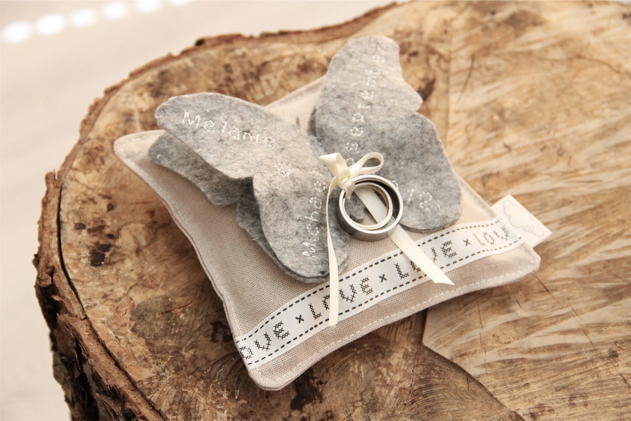 Wedding Ring pillow butterfly in your favourite color with date (bearer)
