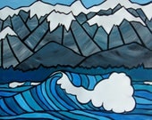Surf New Zealand Waves  Painting 24" x 24" Original acrylic painting on canvas FREE US SHIPPING