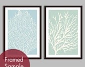 Underwater Sea Coral Collection (Series 2d) Set of 2 - 13x19 Art Poster Prints (Featured in Glacier Blue and Silver Sage)