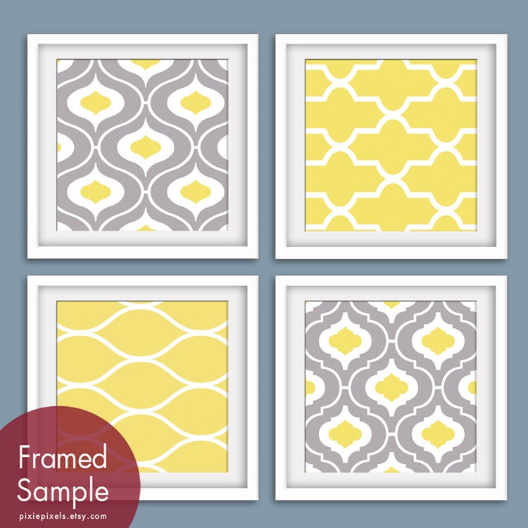Modern Pattern Prints Collection (Series C) Set of 4 - 12x12 Art Print (Featured in Silver Cloud and Sunshine)