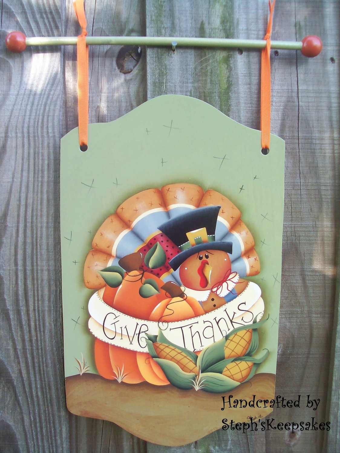 Handpainted  Give Thanks  Banner,Painted Wood Sign For Fall Thanksgiving , Autumn and Holidays, Home Decor,Decoration, Steph'sKeepsakes