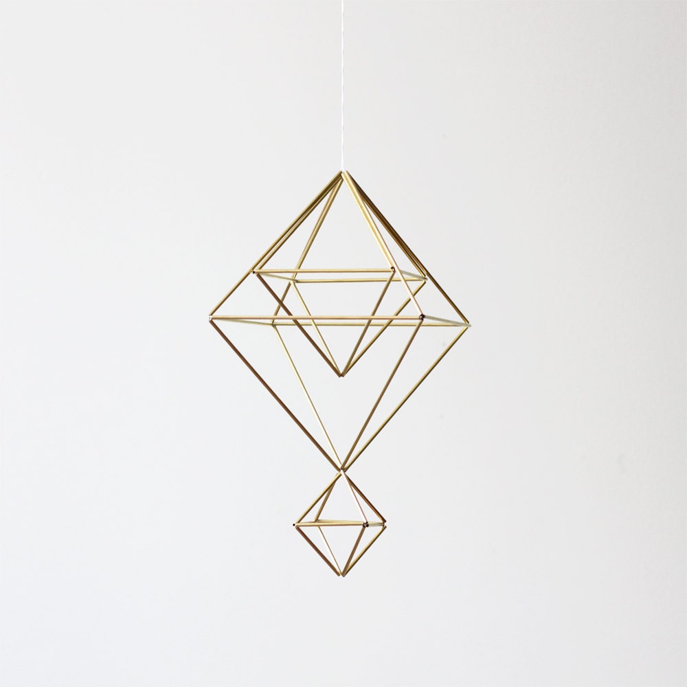 Brass Himmeli no. 7 / Modern Hanging Mobile / Geometric Sculpture