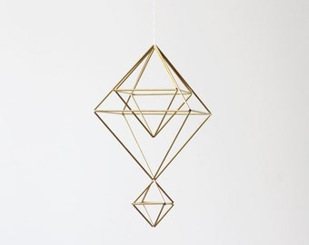 Brass Himmeli no. 7 / Modern Hanging Mobile / Geometric Sculpture