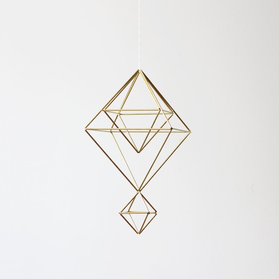 Brass Himmeli no. 7 / Modern Hanging Mobile / Geometric Sculpture
