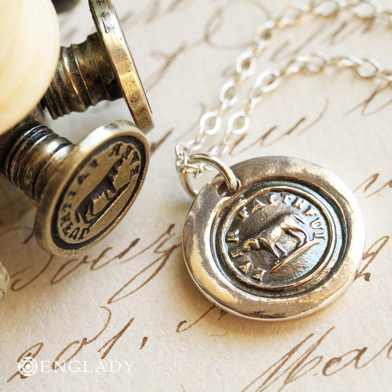 Ever Faithful Dog Victorian Wax Seal Necklace - Fine Silver, Sterling Silver