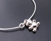 Silver Teddy Bear Dangle Bangle, Tiny Teddy Bear Charm Bracelet, Teddy Bear Jewelry, Teddy Bear Bracelet, Teddy Bear Bangle Bracelet