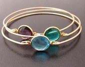 Set of 3 Gemstone Bracelets, Purple Amethyst Bracelet, Blue Topaz Bracelet, Green Apatite Bracelet, 14k Gold Fill Bangles, Gemstone Jewelry