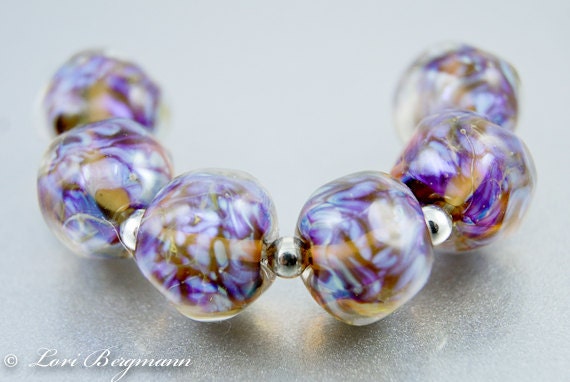 Lampwork Glass Beads, Handmade, Rustic, Purple Blue, Gossamer Nuggets