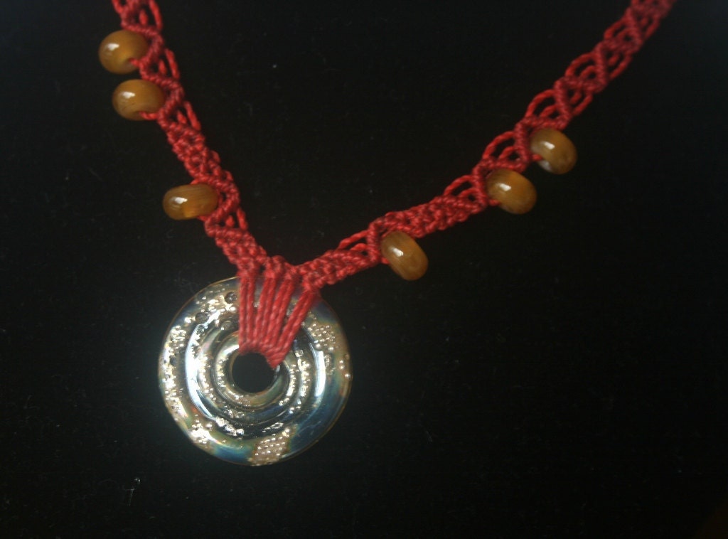 Lampwork Macrame Necklace with Sterling Silver Dusting