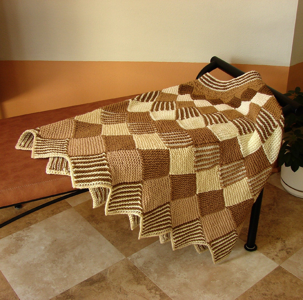 Module Knit Poncho - Tan, Light Brown, Off-White, Cream - Women - Acrylic