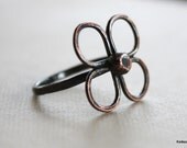 Hammered Copper Ring with Handmade Flower Floral Jewelry