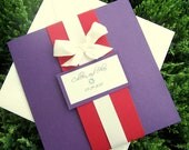 Pocketfold invitation, chic invitation, modern wedding invitation, pocket fold invitation, purple, red, ivory invitation, bow invitation