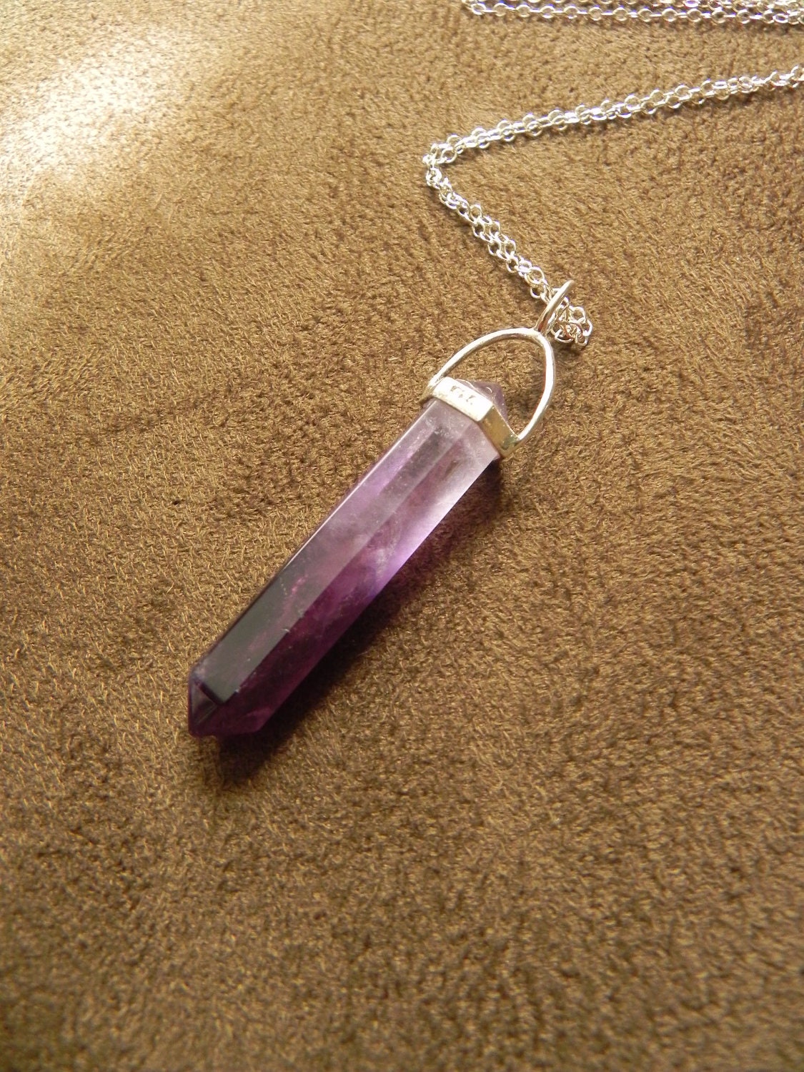 Double Terminated Amethyst Point Pendant and Sterling Silver Necklace 925