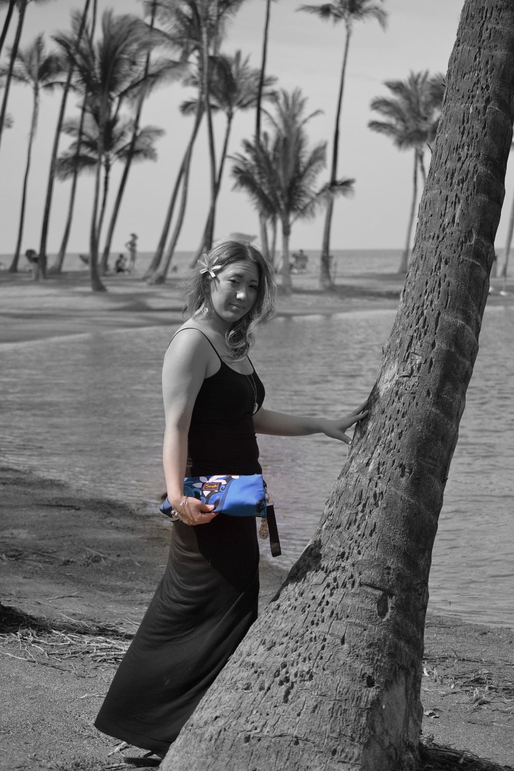 Hawaiian Blue Turtle Zippered Clutch with wrist strap