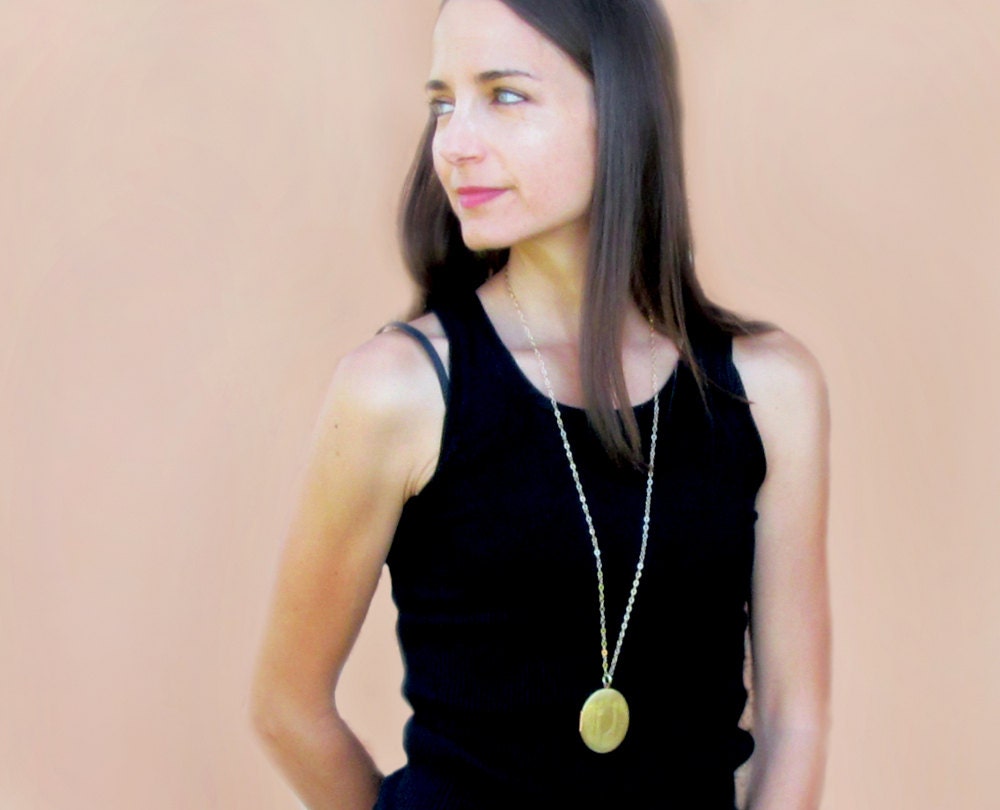 Brass Locket Necklace, Long Locket Necklace, Vintage Locket, Keepsake Necklace, Mothers Day, Large Locket Necklace - Grace