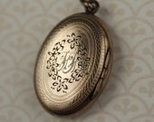 Double F or H Gold Filled Locket Necklace, Antique, Vintage Pendant, Large Pill Box, Small Flowers, Victorian