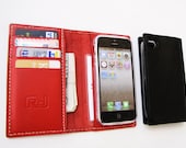 WIYP7. Personalized iPhone 5, Card Case, ID case & Wallet in Premium Selection, Nikolaus Red, Italian Calfskin. UNIQUE Handmade case