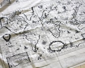 Panel Cotton Linen Fabric - Vintage World Map 140 cm  x 75 cm (55 x 29.5 inches)