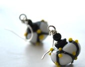 Geometric Glass Earrings, Black and White Lampwork Jewelry