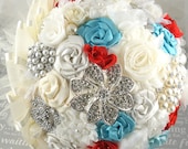 Brooch Bouquet Bridal Bouquet Jeweled Bouquet in Tiffany Blue, Red and Ivory