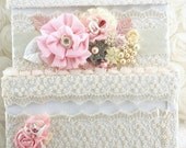 Bridal Card Box Keepsake Wedding Card Box in Ivory and Light Pink with Lace and Pearls
