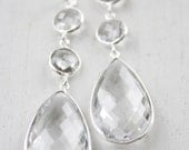 Silver Crystal Quartz Bridal Earrings - Summer Weddings - For the Bride