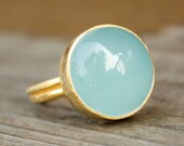 Blue Chalcedony Ring - Round - Adjustable Ring, Aqua Blue, Minty