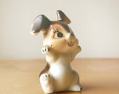 Vintage Ceramic Small Bunny Rabbit So Cute MidCentury Figurine in Tawny Brown with Floppy Ears.