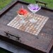Large Ottoman Tray, Copper Mosaic Tile Centerpiece, Reclaimed Wood, Dark Brown Finish, 24 x 24, Handmade