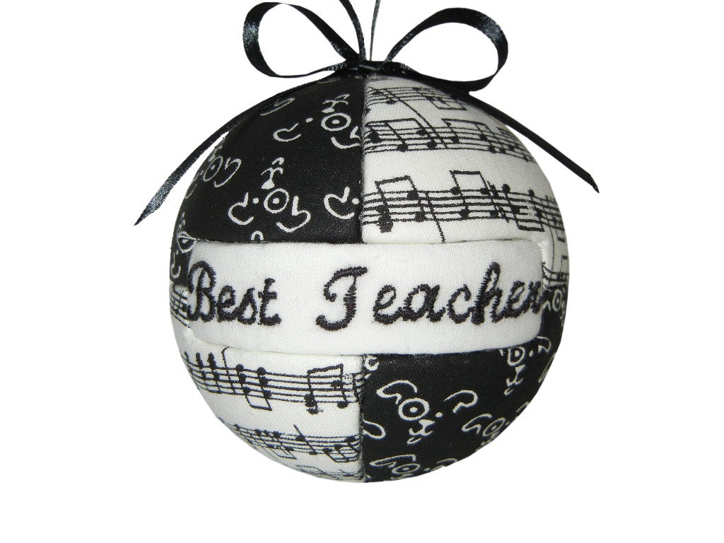 Best Teacher Quilted Ornament Black and White Sheet Music Notes