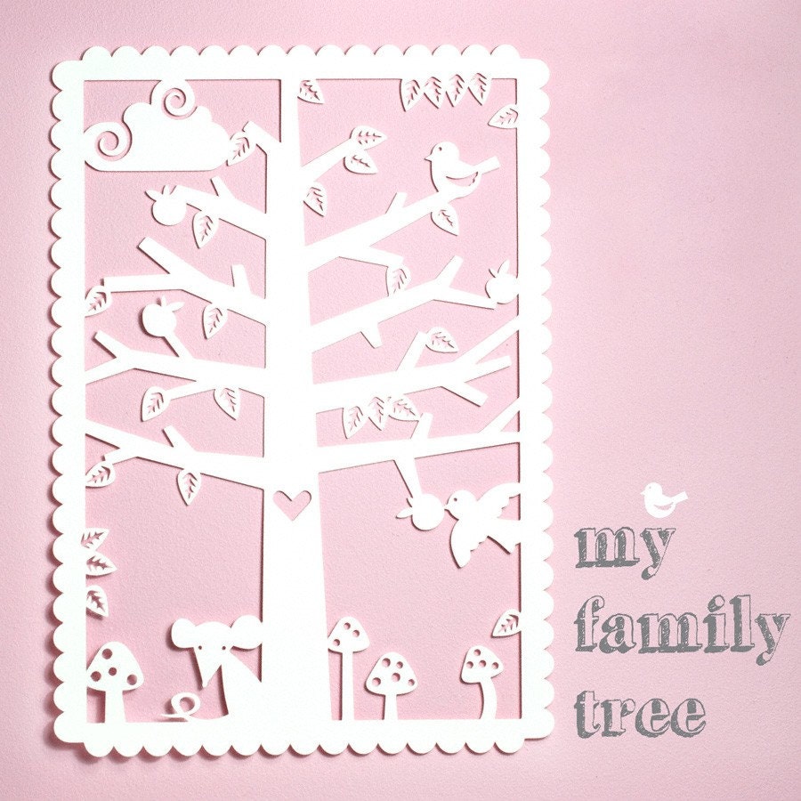 paper cut out wall decor poster for children's room - family tree
