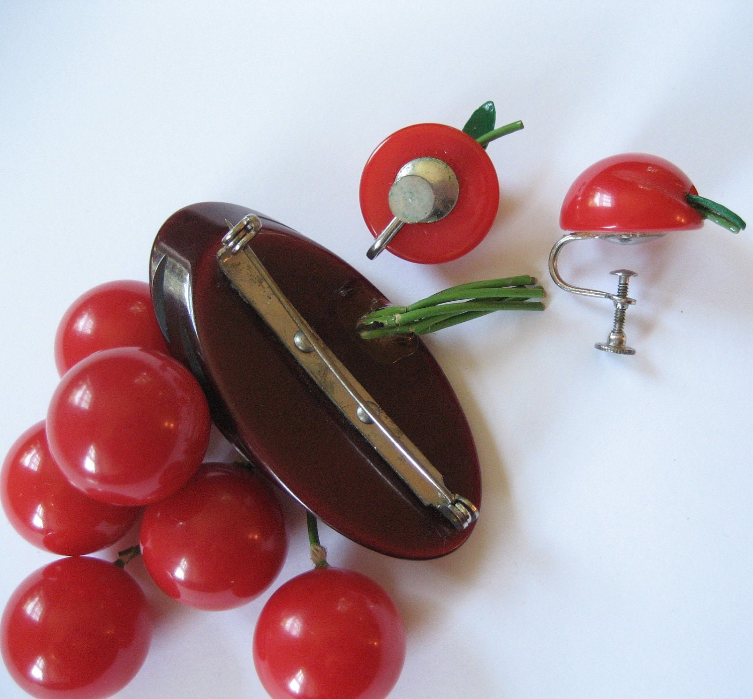 Bakelite Cherry Brooch and Earrings, Book Piece