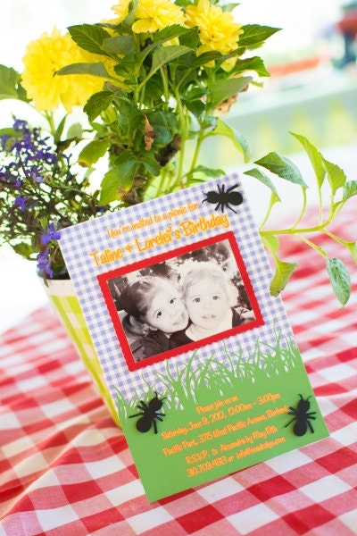 Picnic Photo Invitation (red, white, blue, yellow, green) x 1 Il_570xn