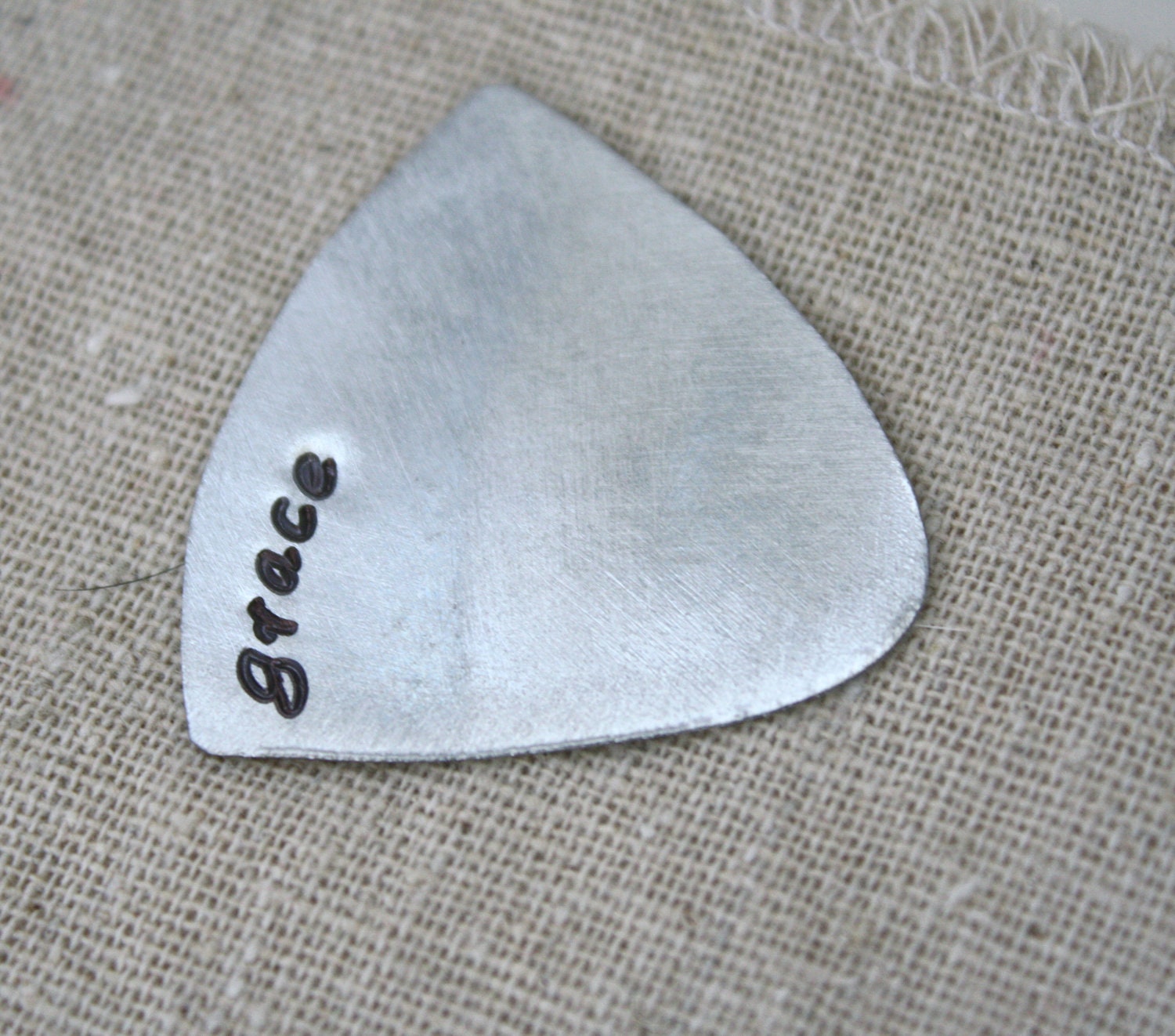 1 Electric Guitar Pick - Custom Hand Stamped 1 Name, 1 Set of Initials or 1 Date only - Upcycled Metal Eco Friendly