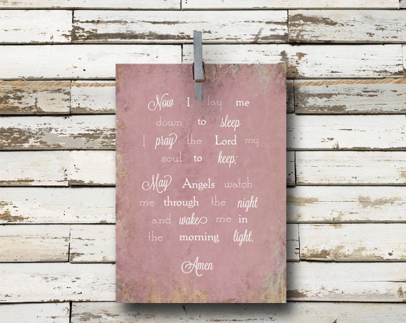 Now I lay me down to sleep - Inspirational Quote -5x7 art print-  Prayer