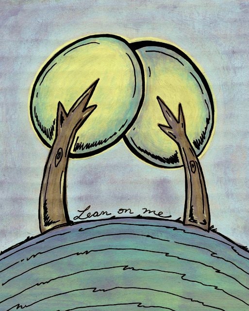 BOGO SALE - Yellow, Green and Brown Trees on a Hill 8x10 Friendship Wall  Art Print - Lean on Me