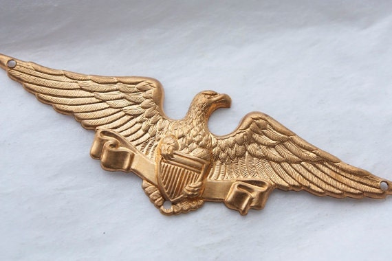 2 Large Vintage 1960s Brass Eagle with Shield Stampings