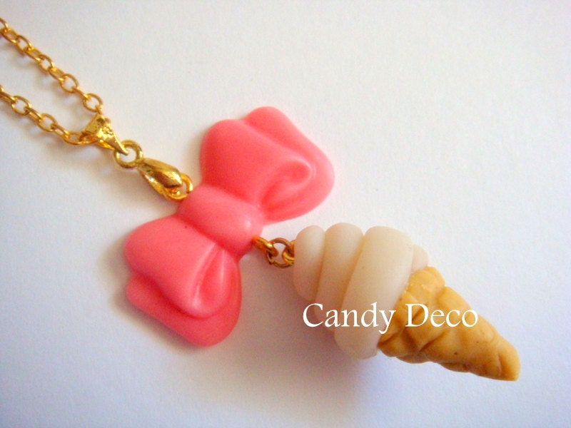 Kawaii Bowtie Soft Ice Cream Necklace