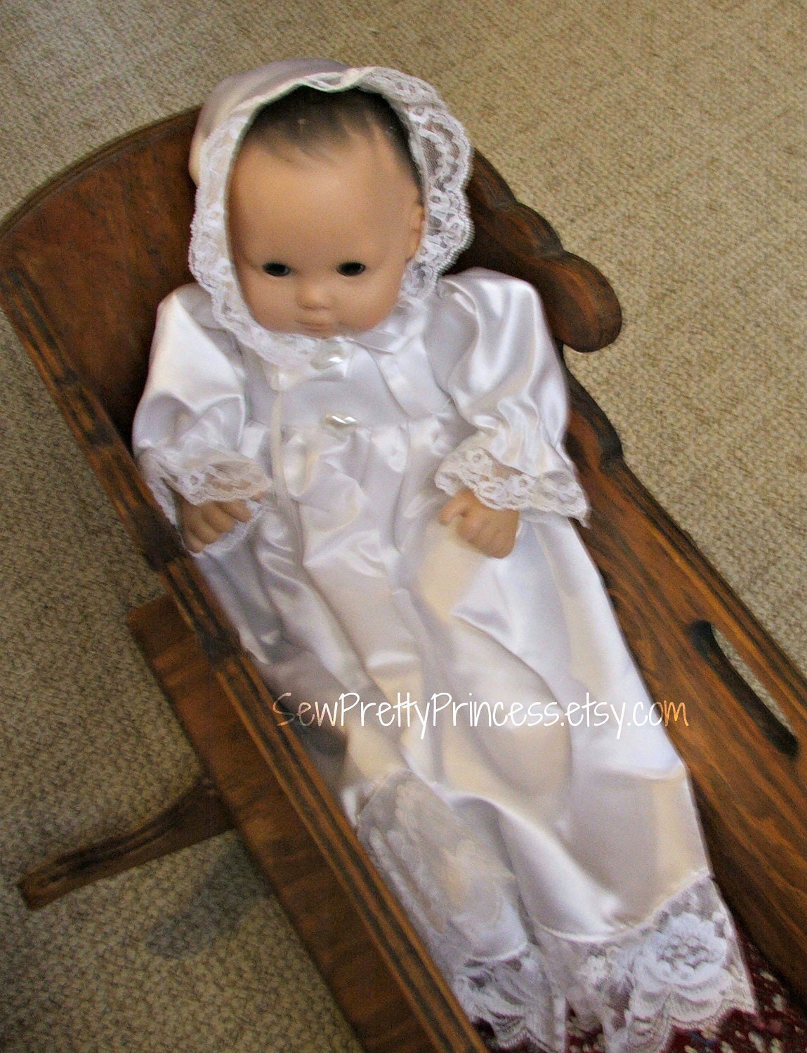 Christening Gown and Bonnet for Bitty Baby and other 15 inch baby dolls