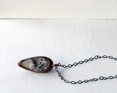 Quartz Pendant Quartz Necklace Gemstone Pendant Black Gem White Silver Necklace Handmade For Her