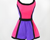 vintage 90s vibrant NEON COLORBLOCK playsuit/swimsuit size 16/18