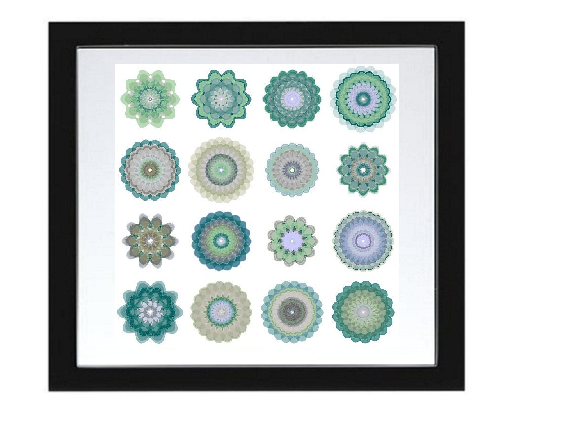 Green Geometric Flowers abstract generative art,  Flowers7, giclee on 10 x 10 cotton rag paper