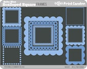 Scalloped Square Frames (Baby Blue) - Personal and Commercial Use - digital clipart frames clip art cute modern label