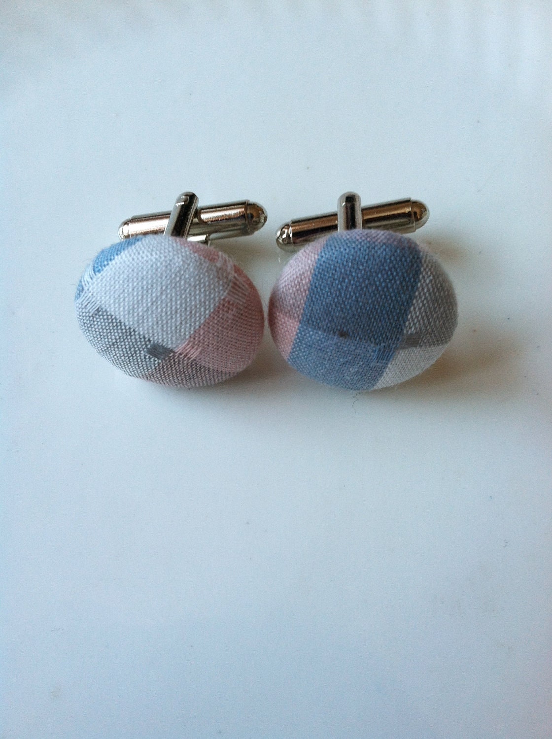 Light Pink Light Blue and White Chambray Cuff Links