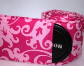Camera Strap WITH LENS CAP pocket, dslr, Pretty in Pink